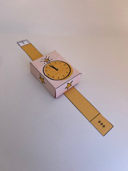 Rozijnen horloge traktatie template - Gele ster