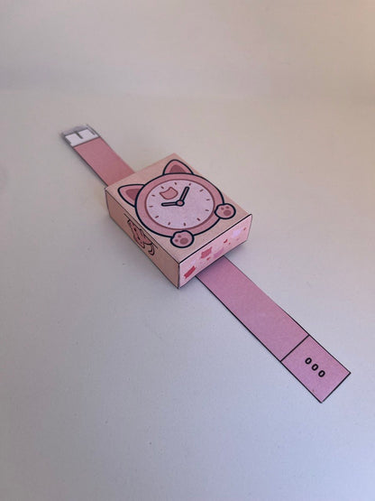 Rozijnen horloge traktatie template - Roze katjes