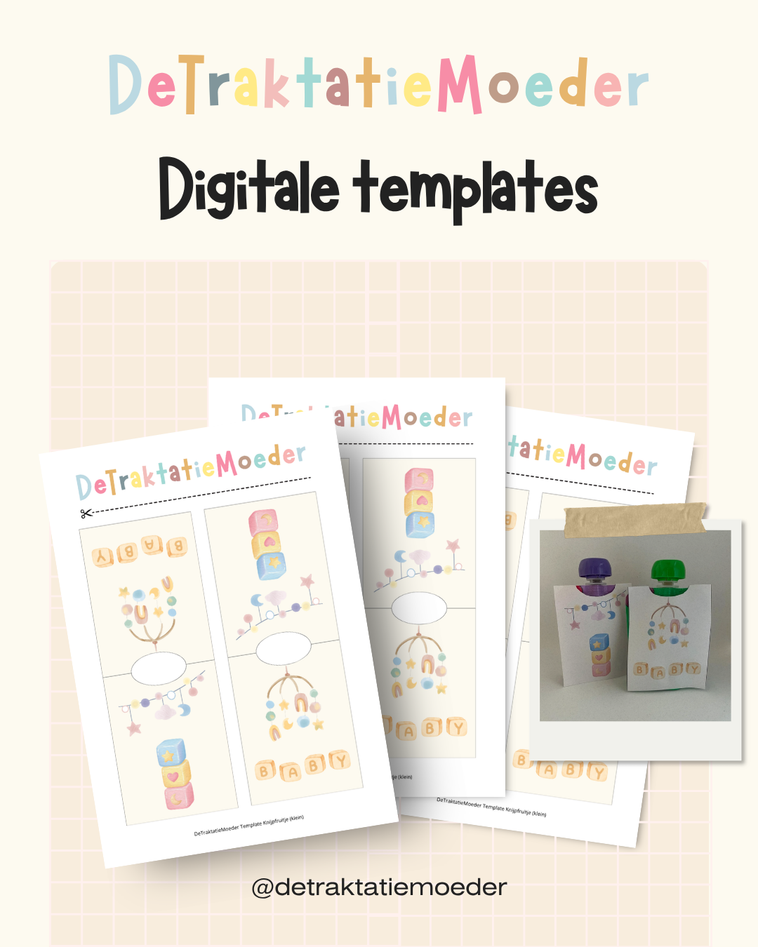 Knijpfruit traktatie template - Knijpfruitje wikkel (klein) - Baby beige