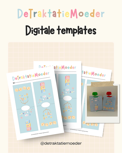 Knijpfruit traktatie template - Knijpfruitje wikkel (klein) - Baby blauw