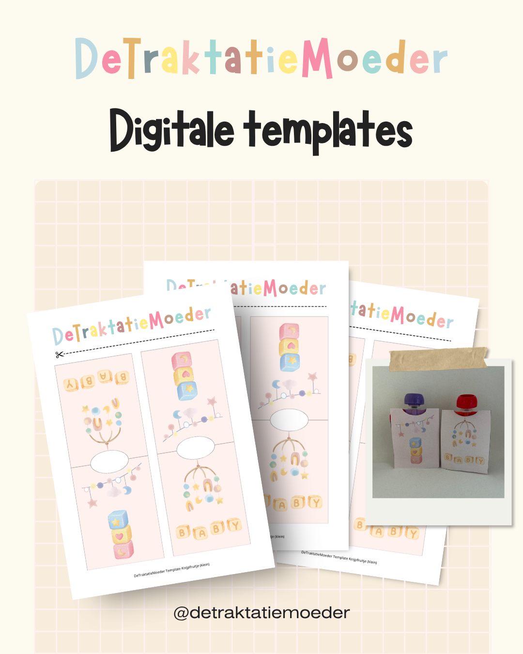Knijpfruit traktatie template - Knijpfruitje wikkel (klein) - Baby roze