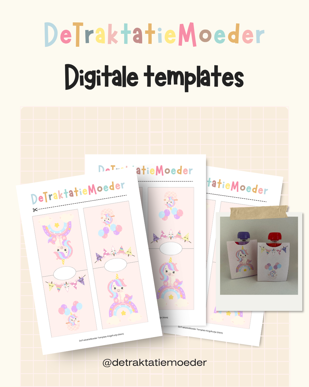 Knijpfruit traktatie template - Knijpfruitje wikkel (klein) - Unicorns