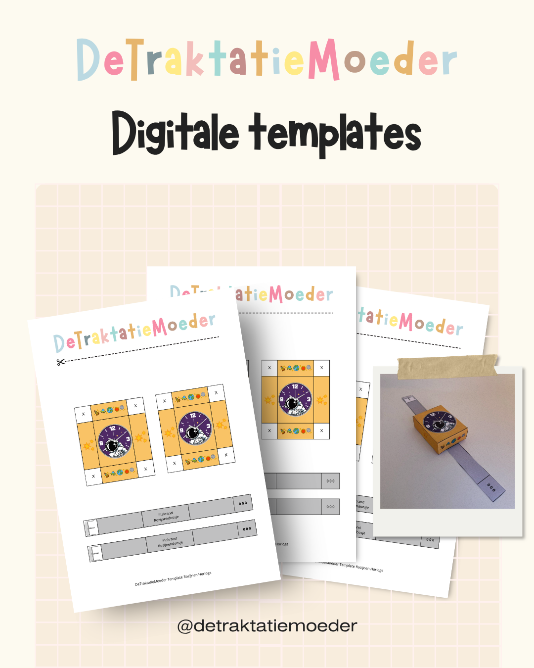 Rozijnen horloge traktatie template - Astronaut