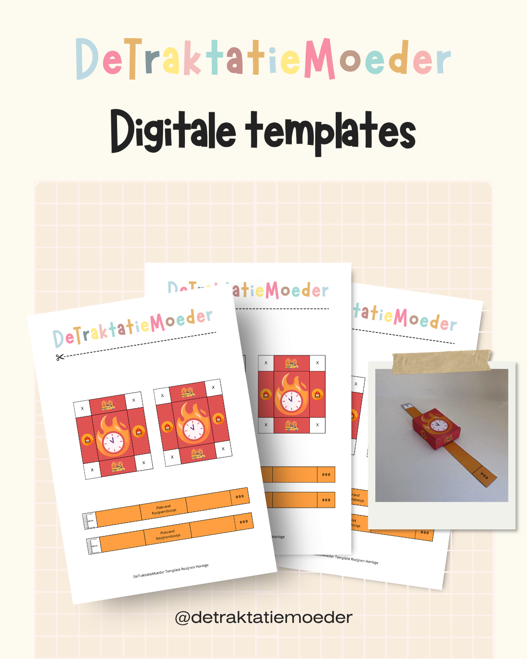 Rozijnen horloge traktatie template - Brandweer