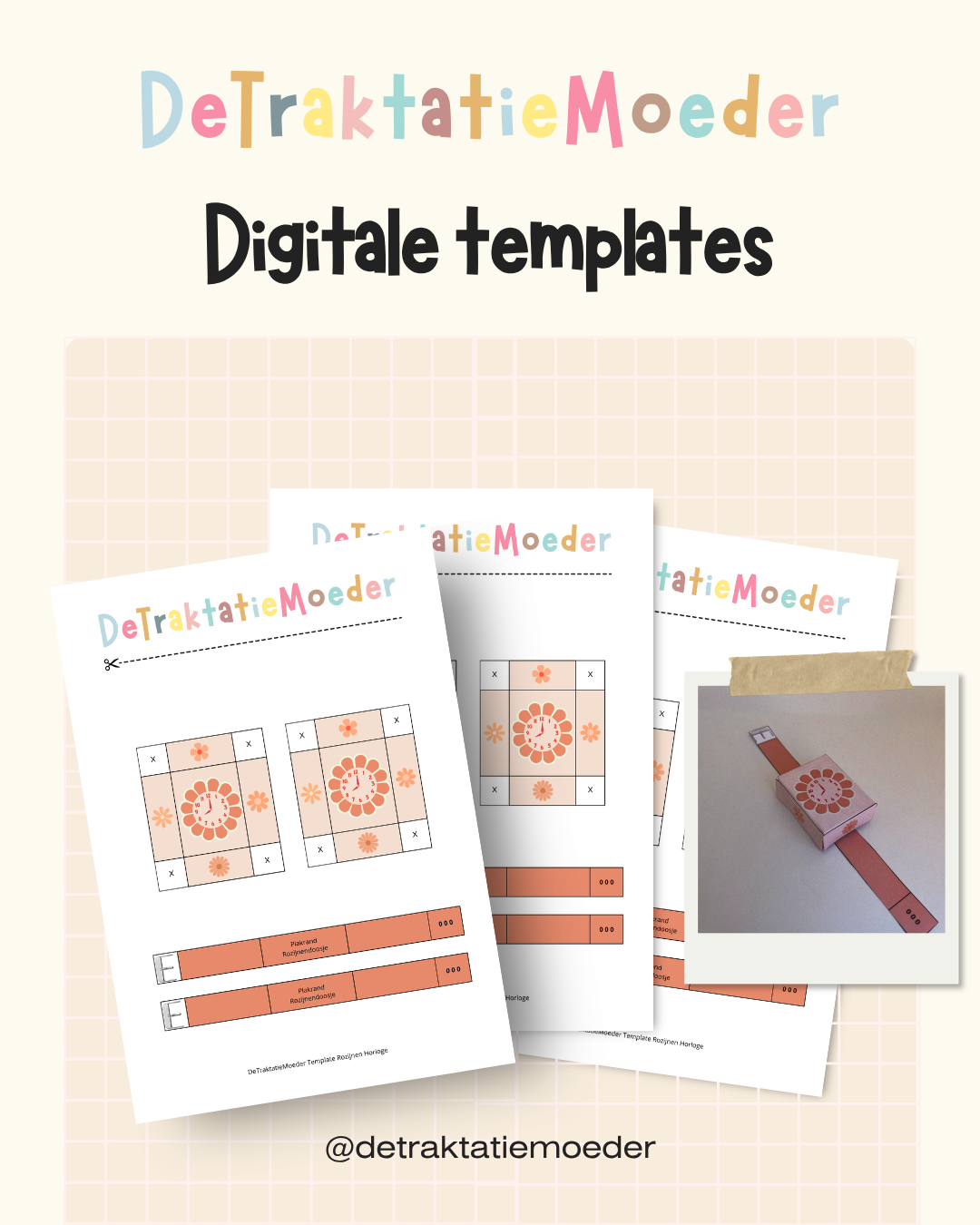 Rozijnen horloge traktatie template - Oranje bloem