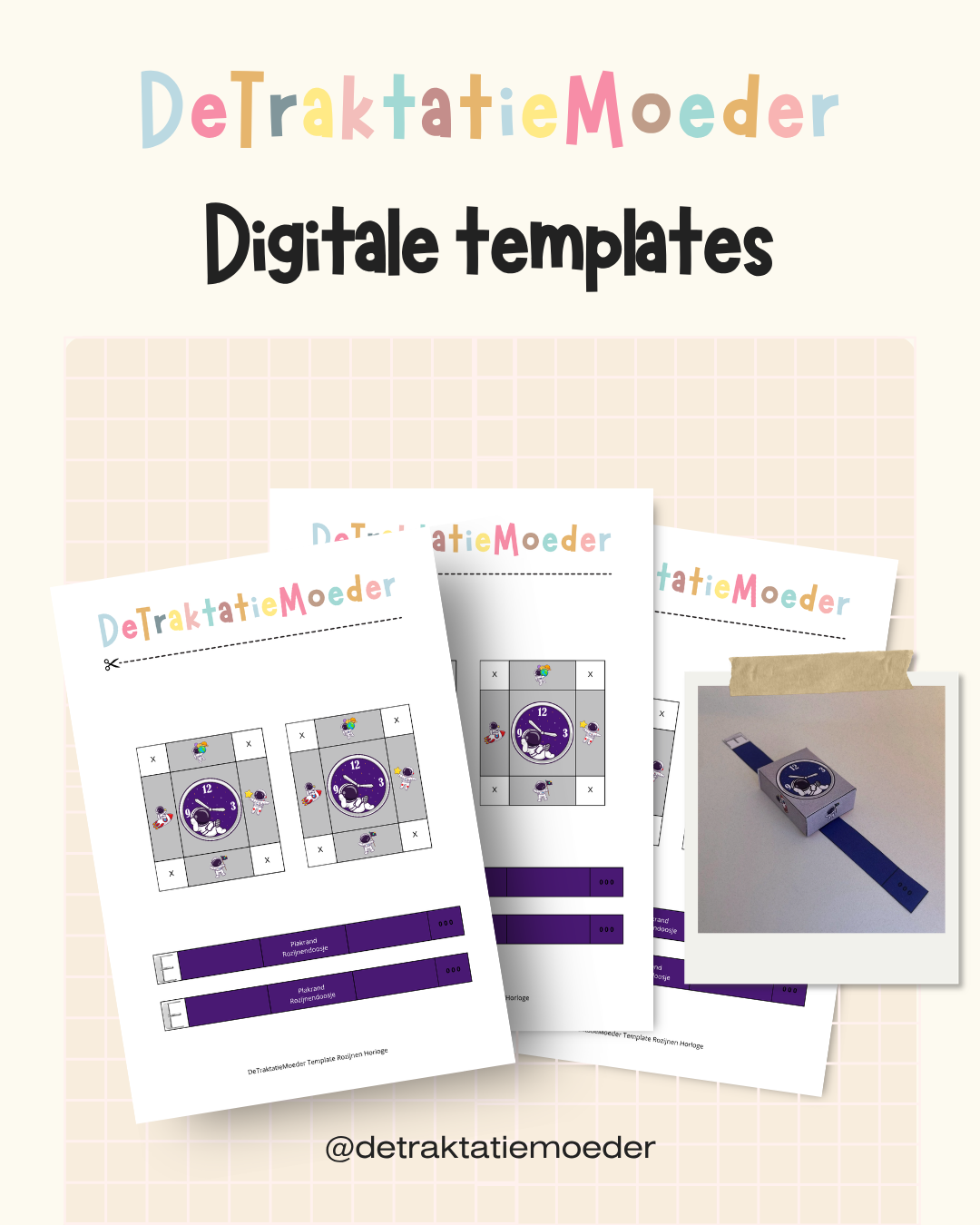 Rozijnen horloge traktatie template - Ruimtemannetje